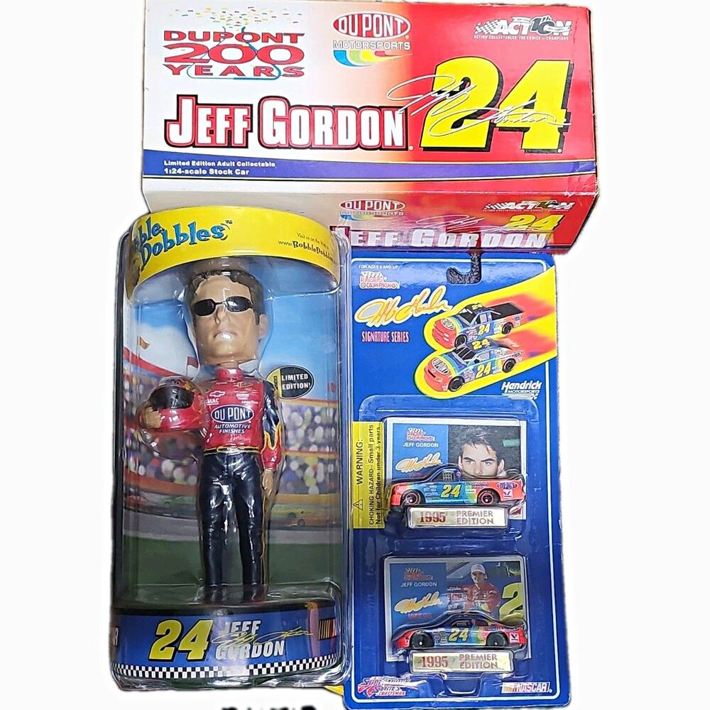 Jeff Gordon #24 DuPont 200 Years NASCAR 1/24 Diecast & Bobblehead W/ 1/64 Cars